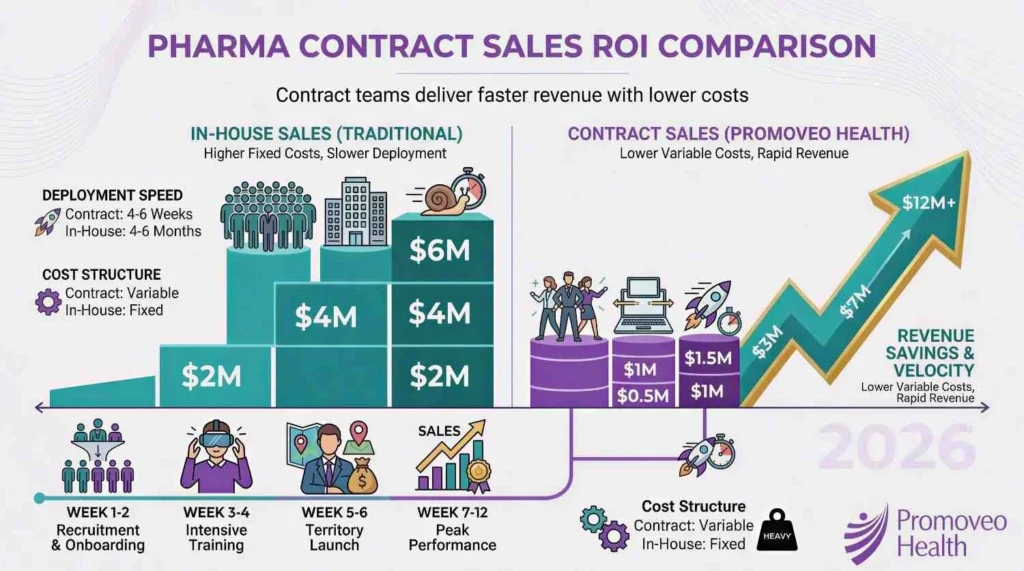 ROI graph showing contract vs in-house sales savings