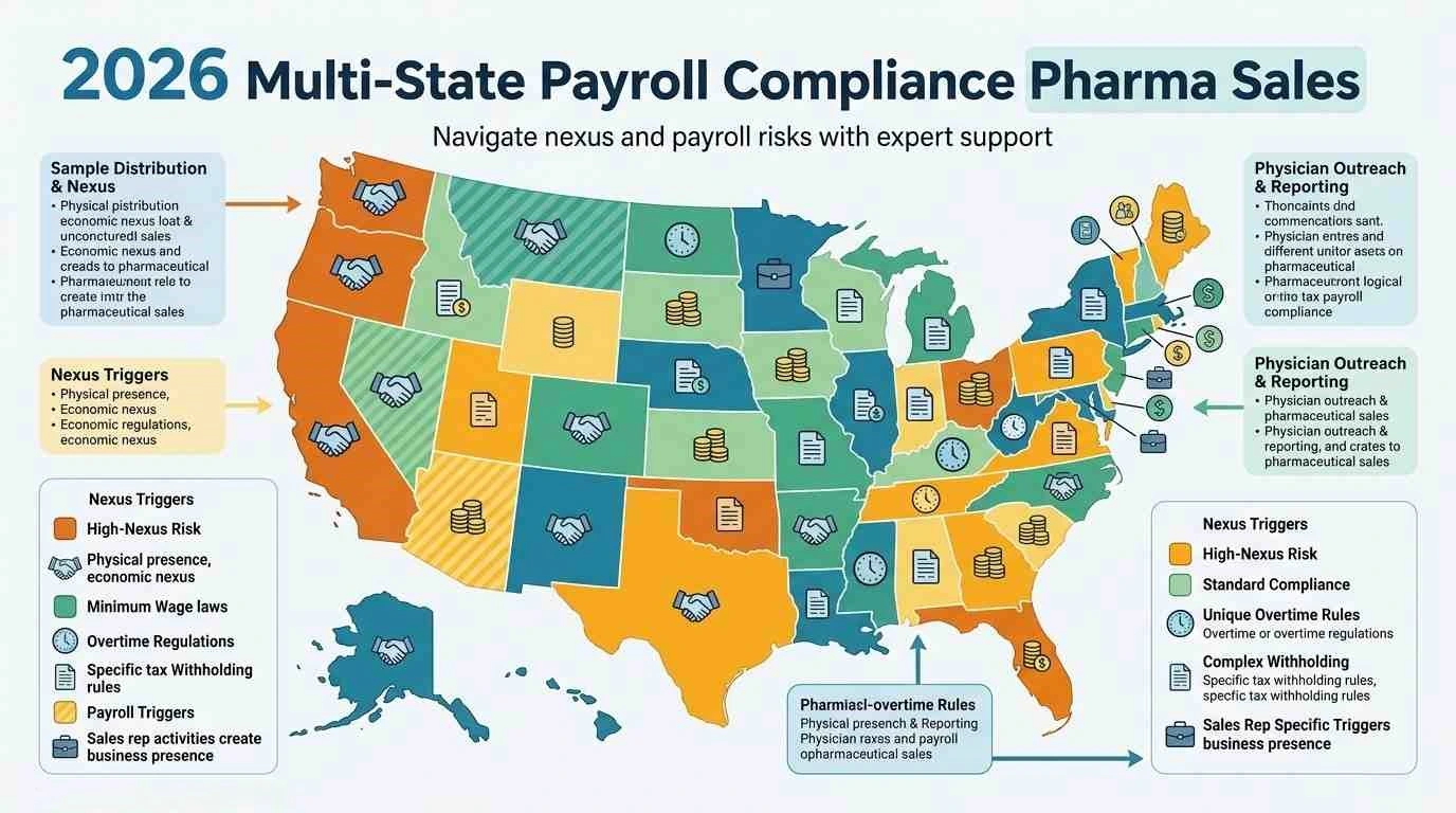 Multi-state payroll compliance map for pharma sales 2026