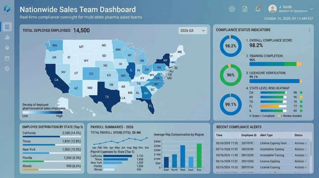 Compliant nationwide sales team deployment dashboard