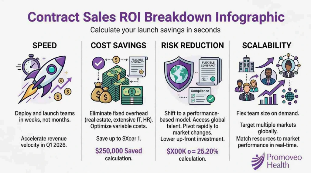 pharma contract sales ROI calculator infographic 2026